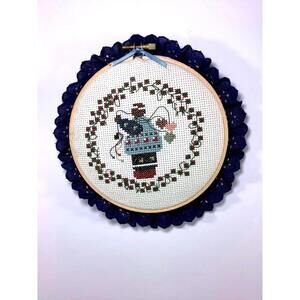 Charming Cross Stitch Embroidery Wall Art with Lace Frame